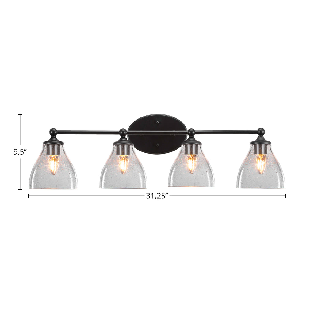 Capri Four Light Bath Bar in Matte Black with 6.25" Clear Bubble Shade