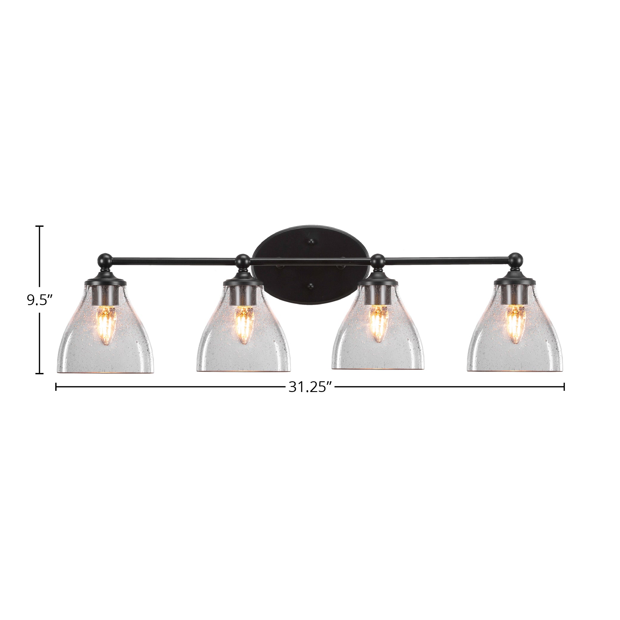Capri Four Light Bath Bar in Matte Black with 6.25" Clear Bubble Shade
