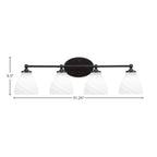 Capri Four Light Bath Bar in Matte Black with 6.25" White Marble Shade