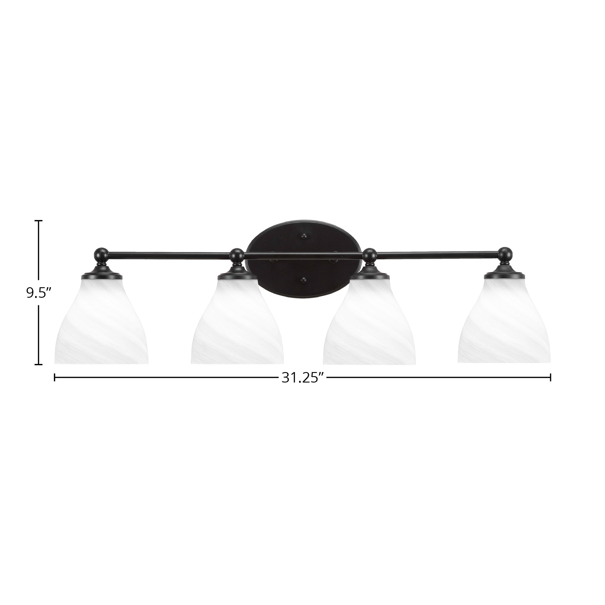 Capri Four Light Bath Bar in Matte Black with 6.25" White Marble Shade