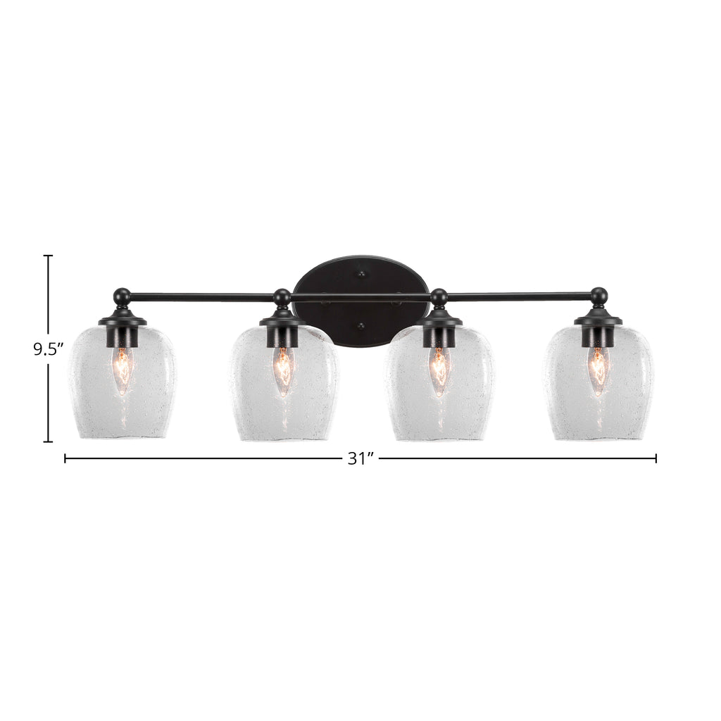 Capri Four Light Bath Bar in Matte Black with 6" Clear Bubble Shade