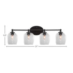 Capri Four Light Bath Bar in Matte Black with 6" Clear Bubble Shade