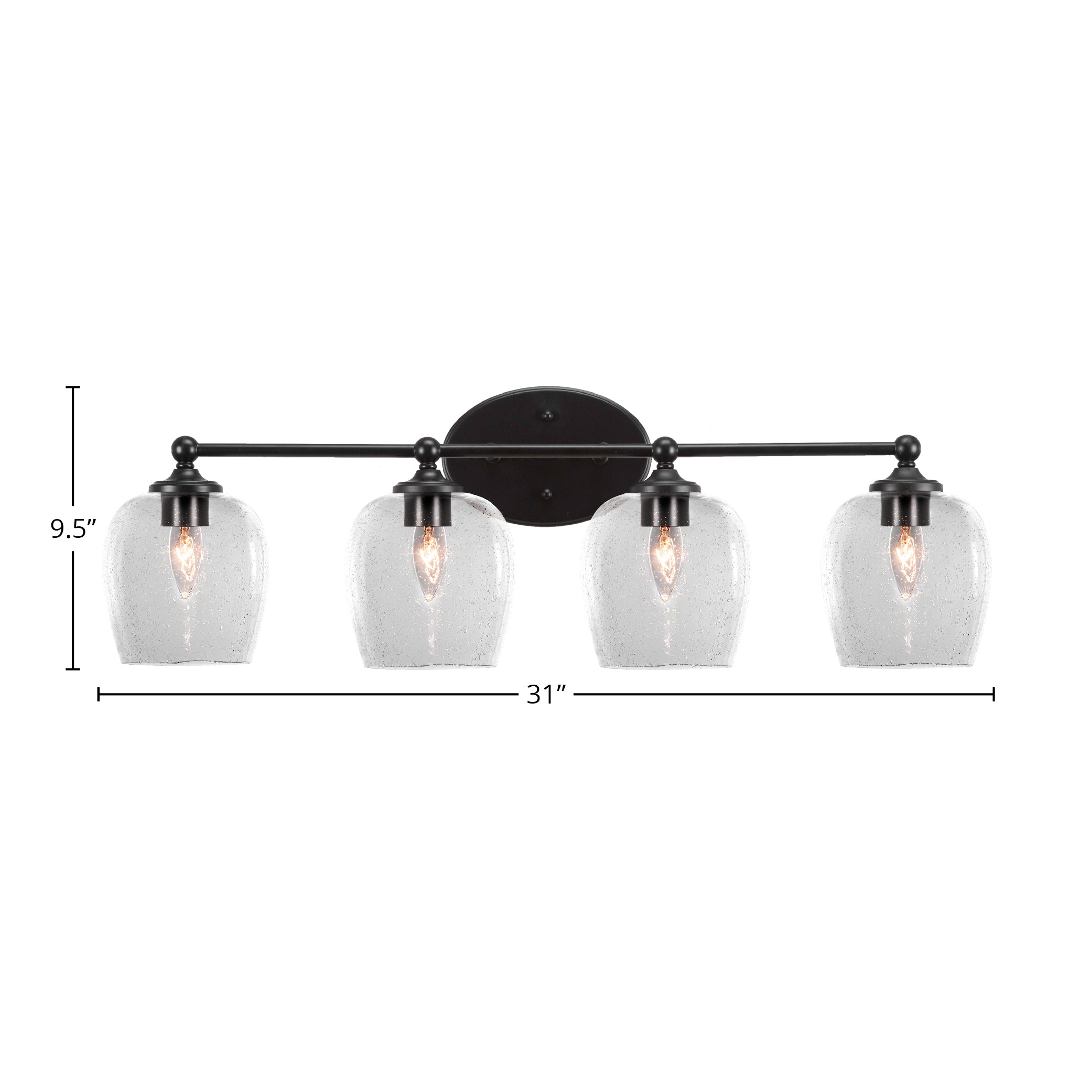 Capri Four Light Bath Bar in Matte Black with 6" Clear Bubble Shade