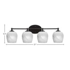 Capri Four Light Bath Bar in Matte Black with 6" White Marble Shade