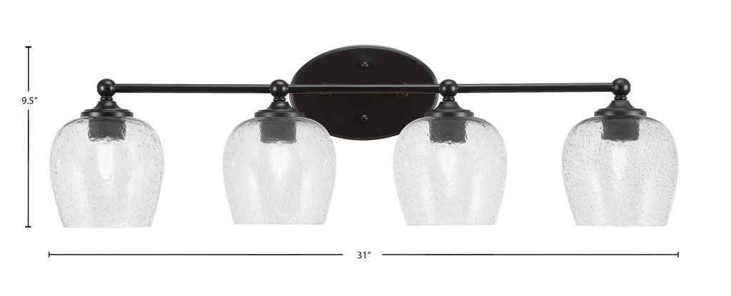 Capri Four Light Bath Bar in Matte Black with 6" Smoke Bubble Shade
