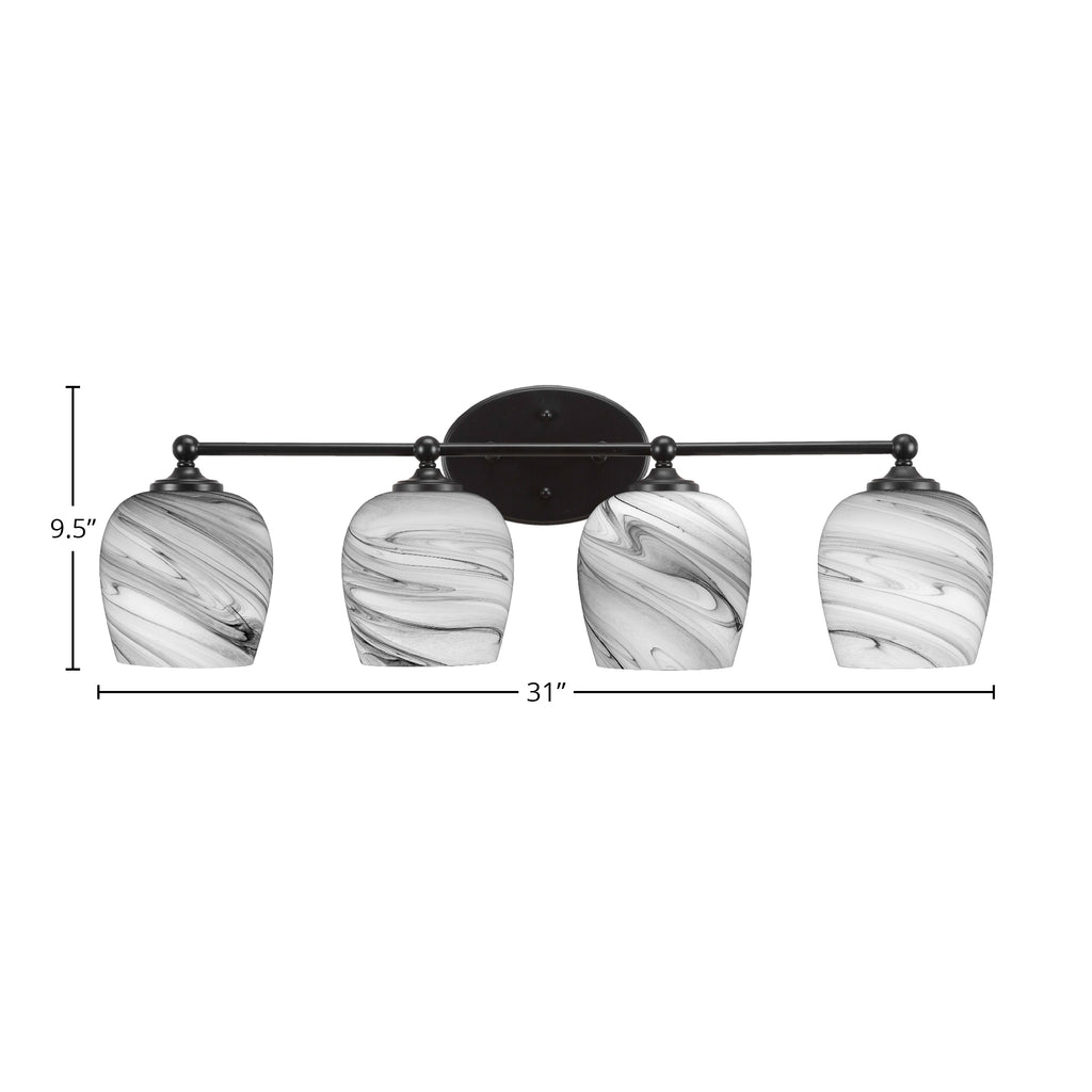 Capri Four Light Bath Bar in Matte Black with 6" Onyx Swirl Shade