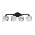 Capri Four Light Bath Bar in Matte Black with 6" Onyx Swirl Shade
