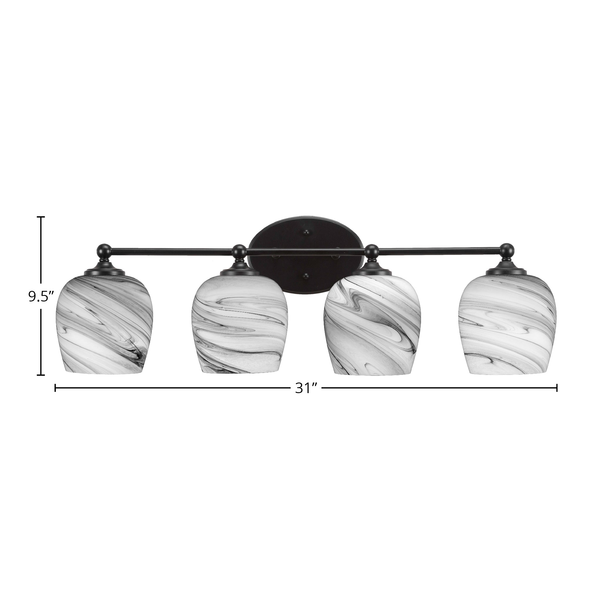 Capri Four Light Bath Bar in Matte Black with 6" Onyx Swirl Shade