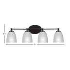 Capri Four Light Bath Bar in Matte Black with 5" Clear Ribbed Shade