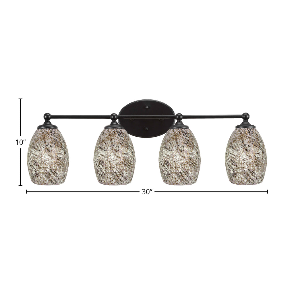Capri Four Light Bath Bar in Matte Black with 5" Natural Fusion Shade