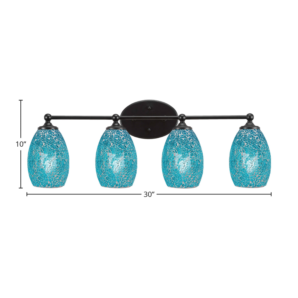 Capri Four Light Bath Bar in Matte Black with 5" Turquoise Fusion Shade