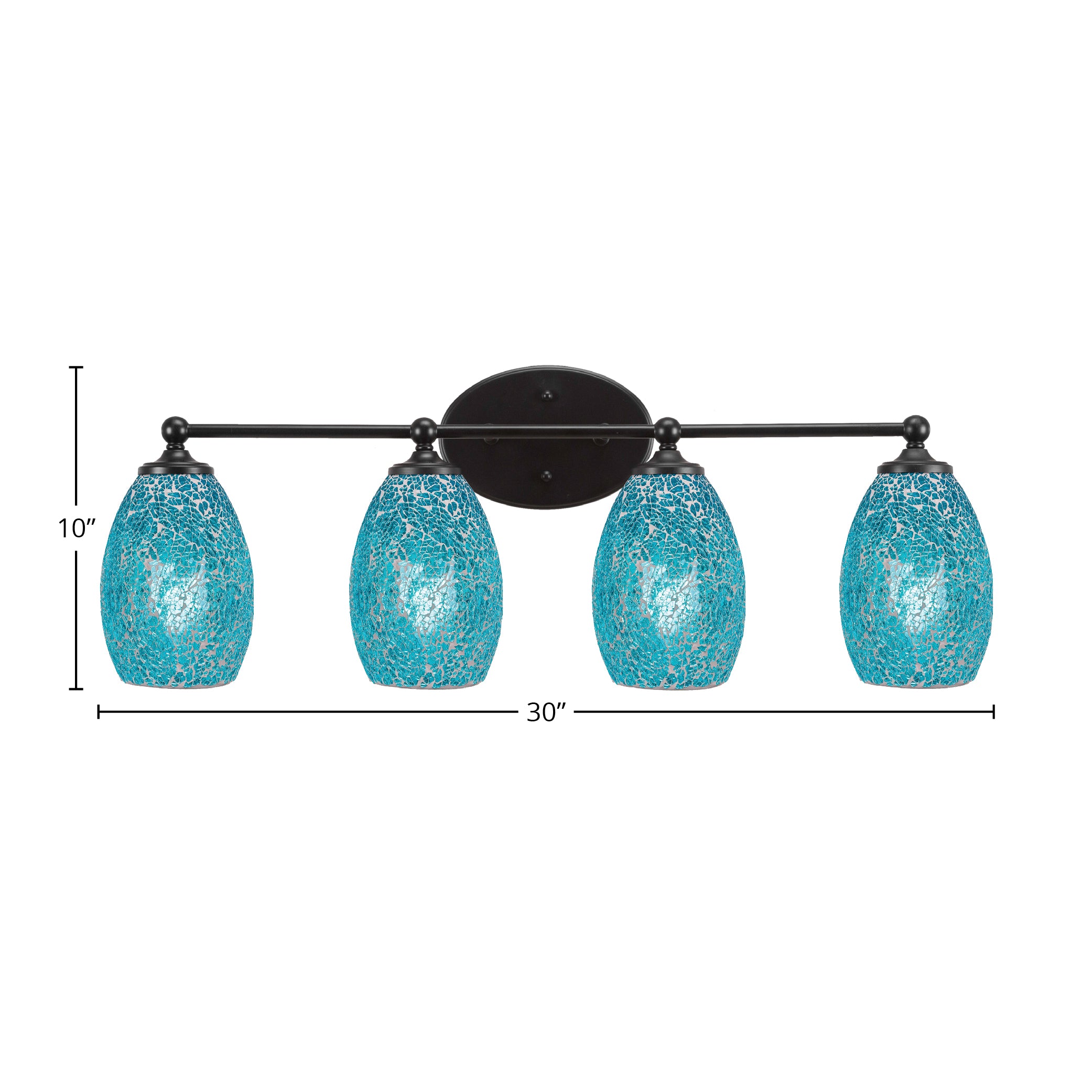 Capri Four Light Bath Bar in Matte Black with 5" Turquoise Fusion Shade
