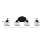 Capri Four Light Bath Bar in Matte Black with 6" Clear Ribbed Shade