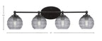 Capri Four Light Bath Bar in Matte Black with 6" Smoke Ribbed Shade