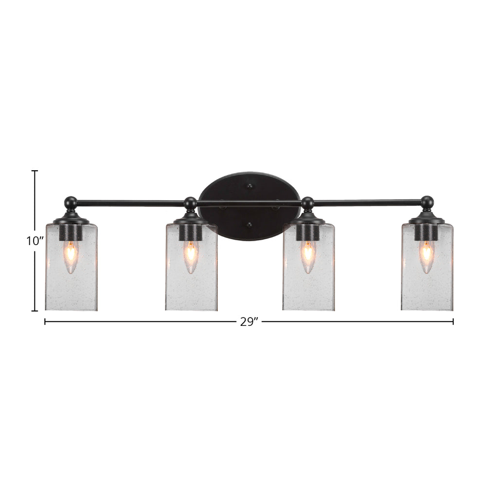 Capri Four Light Bath Bar in Matte Black with 4" Square Clear Bubble Shade