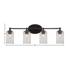 Capri Four Light Bath Bar in Matte Black with 4" Square Clear Bubble Shade