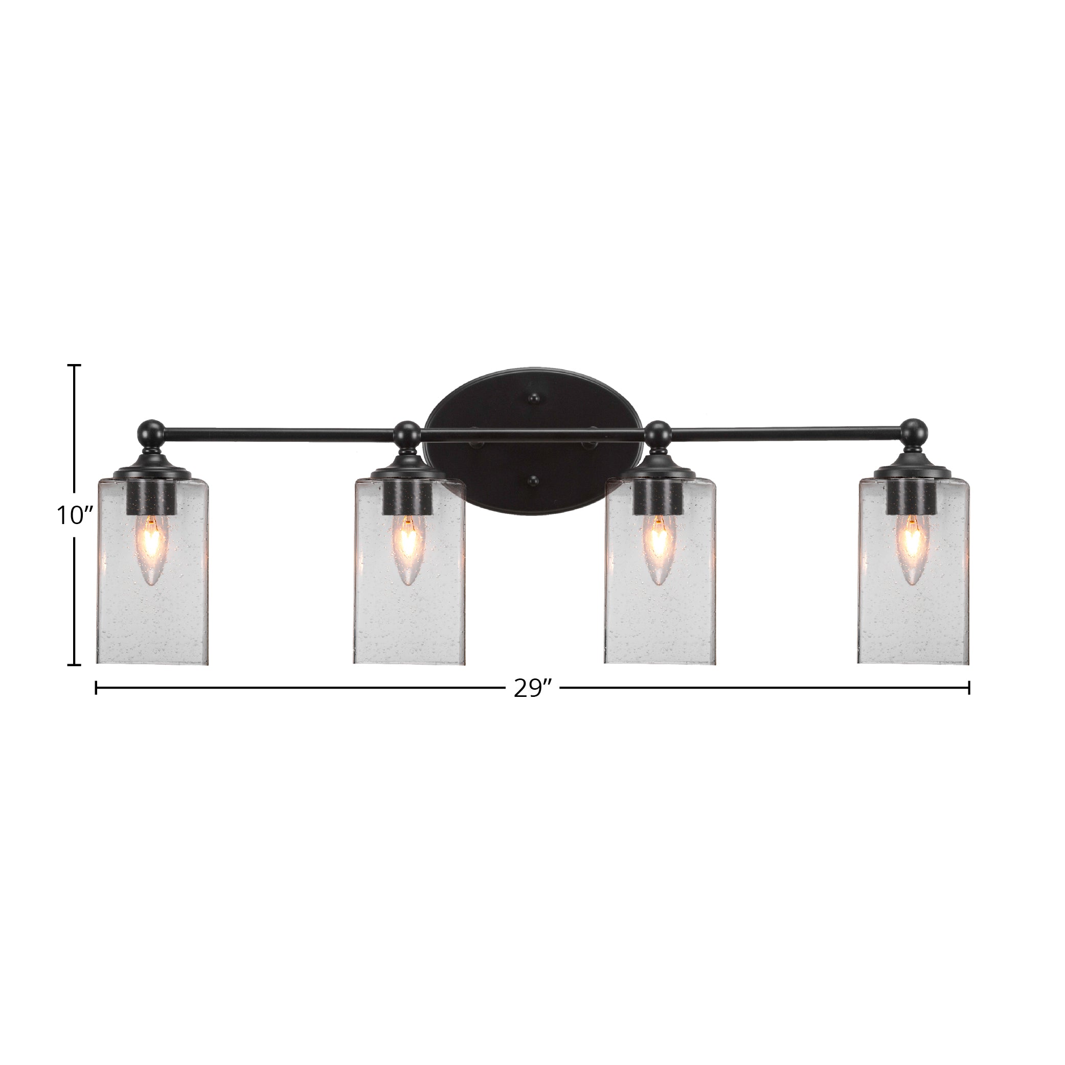Capri Four Light Bath Bar in Matte Black with 4" Square Clear Bubble Shade