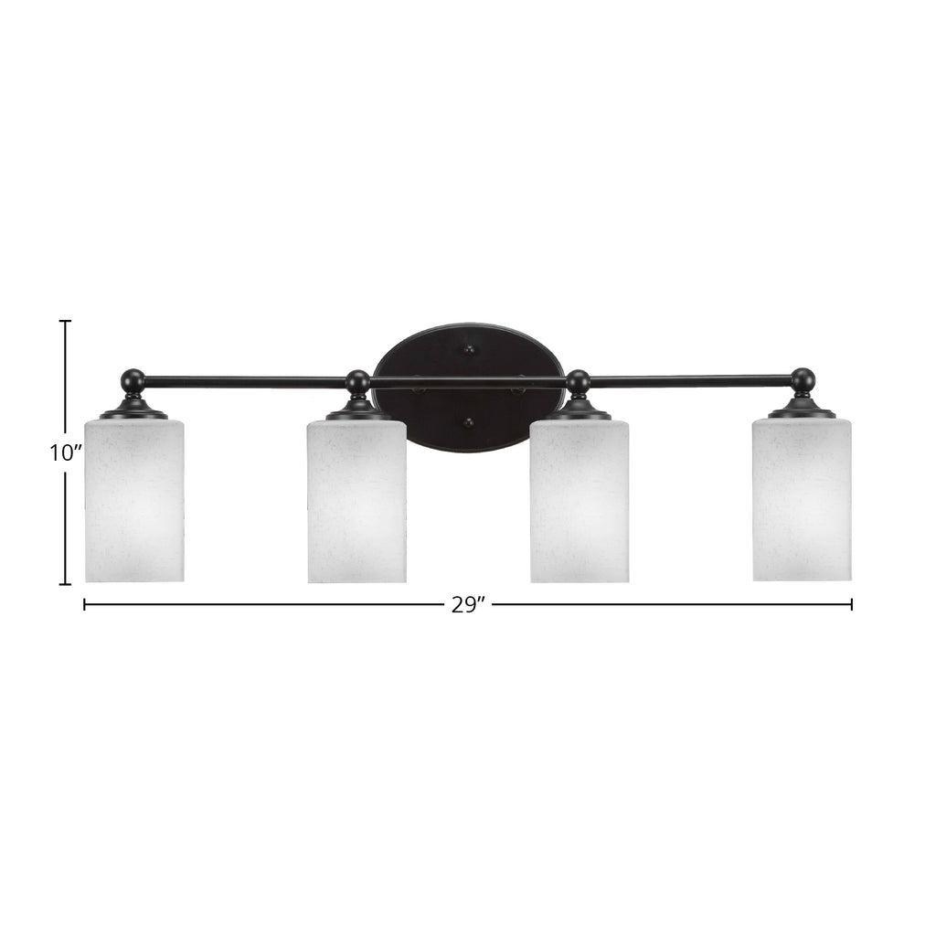 Capri Four Light Bath Bar in Matte Black with 4" Square White Muslin Shade
