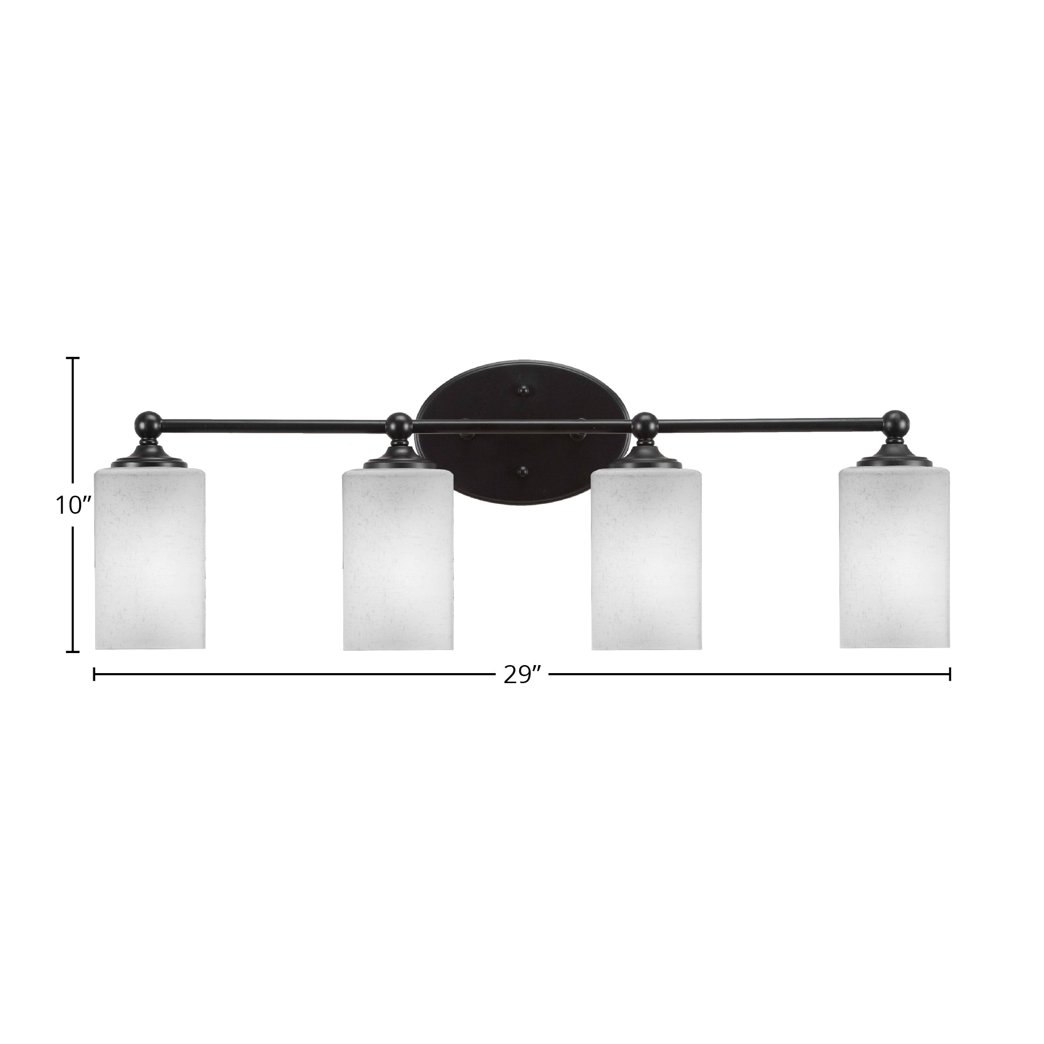 Capri Four Light Bath Bar in Matte Black with 4" Square White Muslin Shade