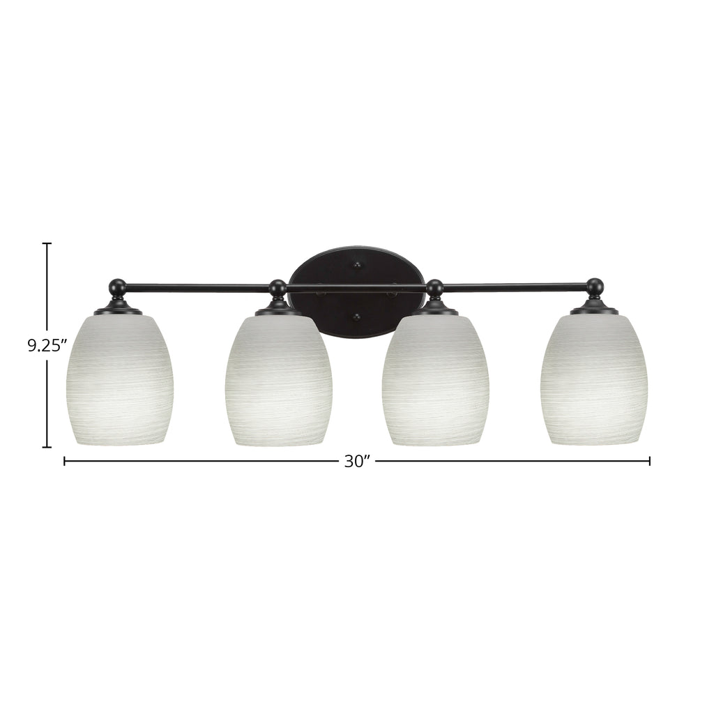 Capri Four Light Bath Bar in Matte Black with 5" White Linen Shade