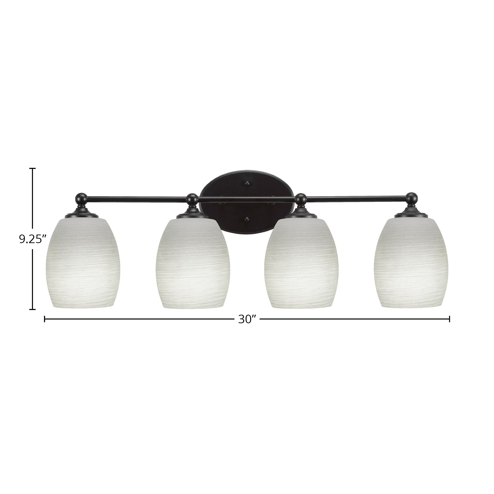 Capri Four Light Bath Bar in Matte Black with 5" White Linen Shade