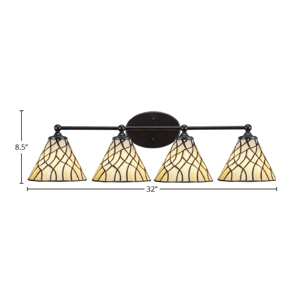 Capri Four Light Bath Bar in Matte Black with 7" Sandhill Art Glass Shade