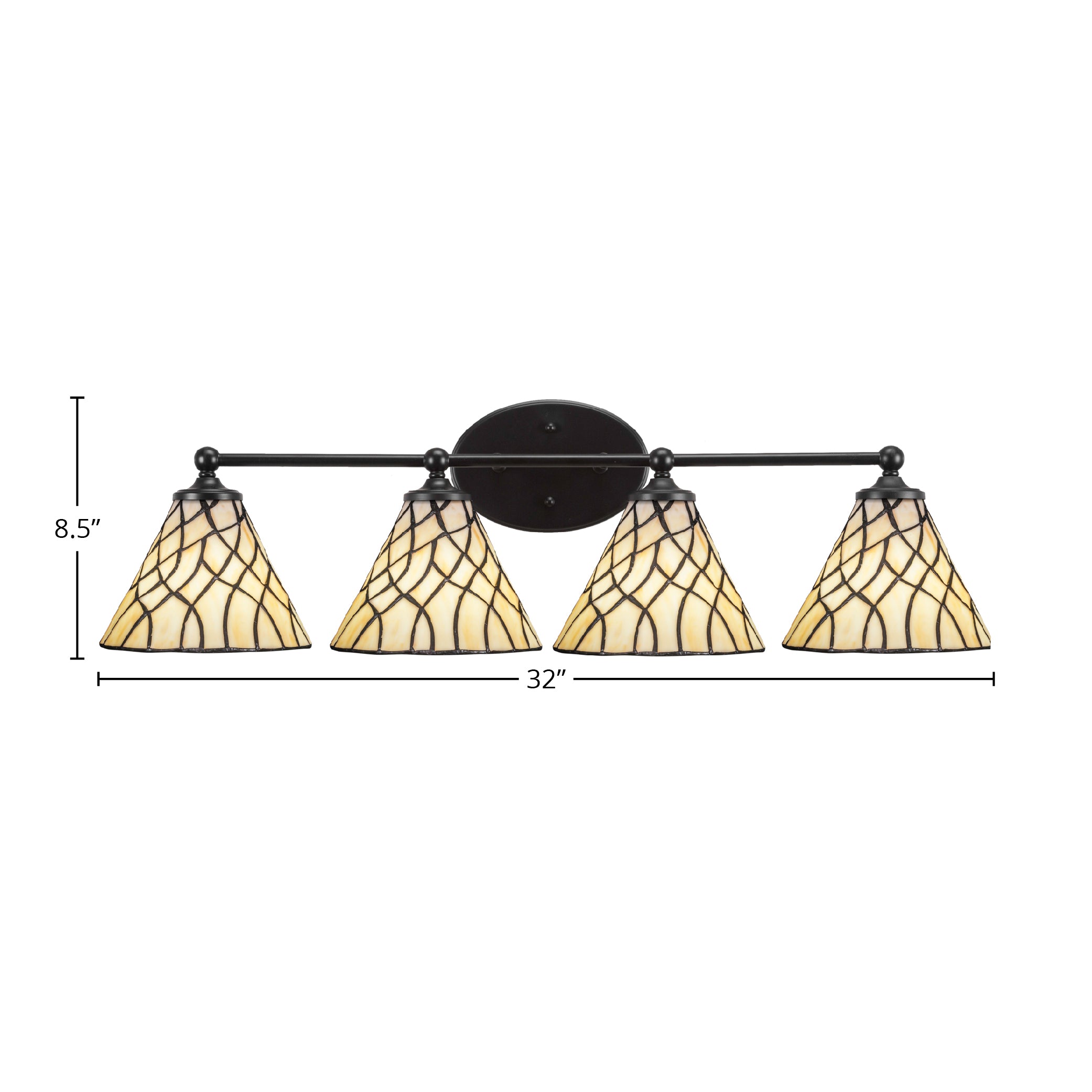 Capri Four Light Bath Bar in Matte Black with 7" Sandhill Art Glass Shade