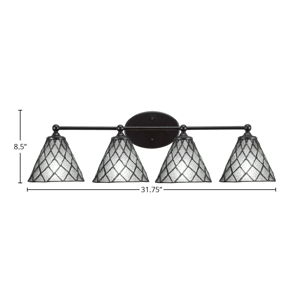 Capri Four Light Bath Bar in Matte Black with 7" Diamond Ice Art Glass Shade