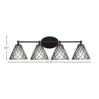 Capri Four Light Bath Bar in Matte Black with 7" Diamond Ice Art Glass Shade