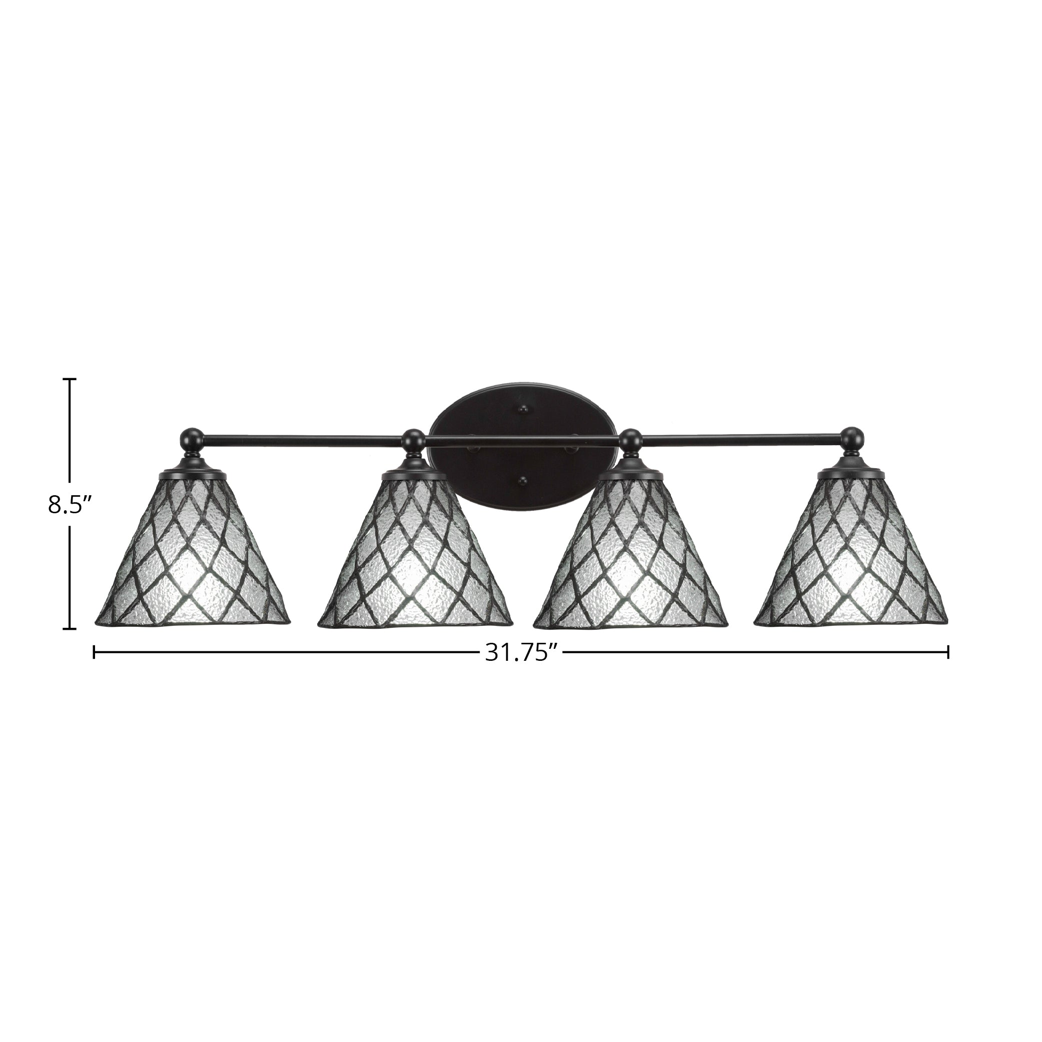 Capri Four Light Bath Bar in Matte Black with 7" Diamond Ice Art Glass Shade