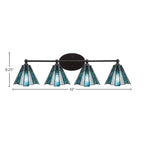 Capri Four Light Bath Bar in Matte Black with 7" Sea Ice Art Glass Shade
