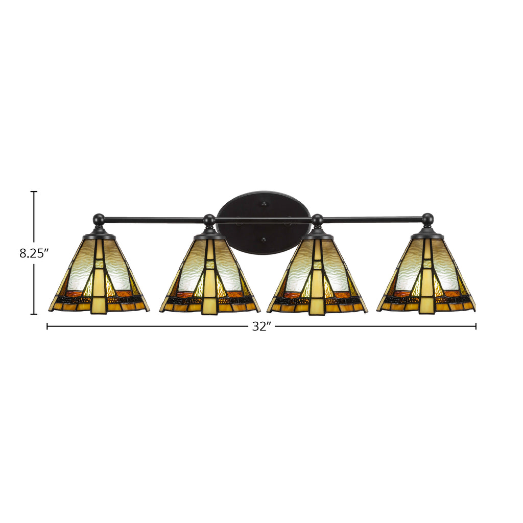 Capri Four Light Bath Bar in Matte Black with 7" Zion Art Glass Shade