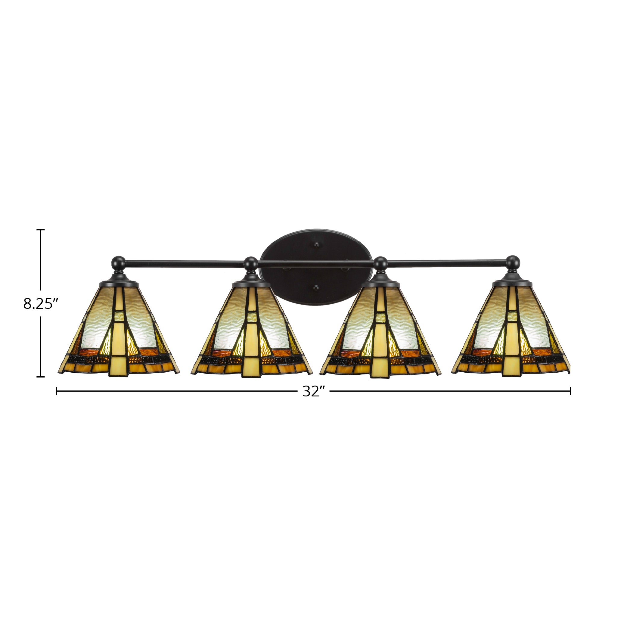 Capri Four Light Bath Bar in Matte Black with 7" Zion Art Glass Shade