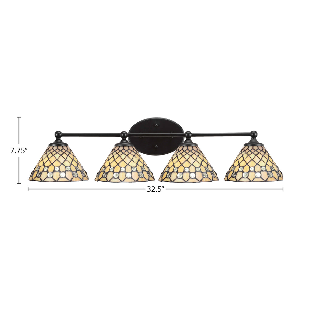 Capri Four Light Bath Bar in Matte Black with 7" Starlight Art Glass Shade