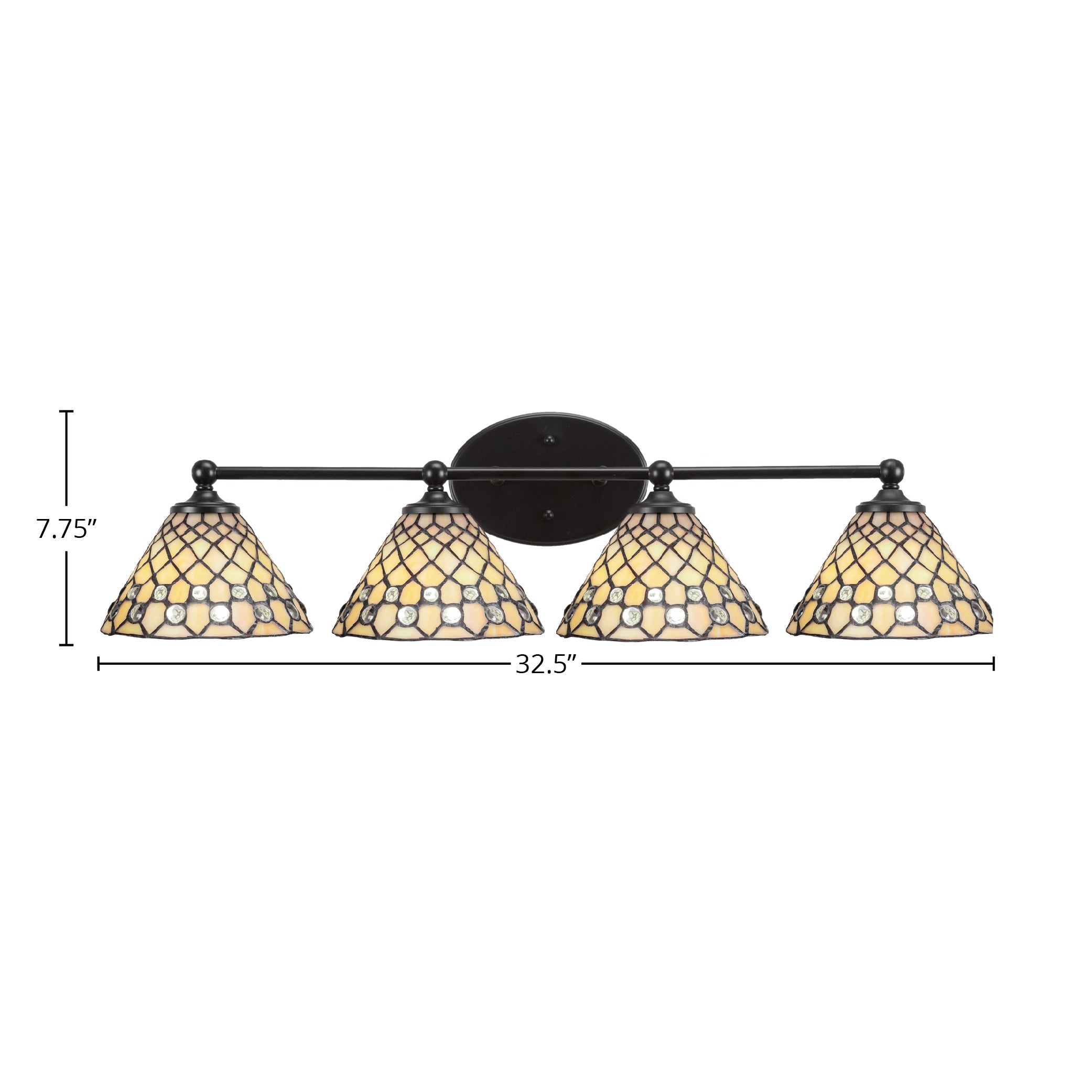 Capri Four Light Bath Bar in Matte Black with 7" Starlight Art Glass Shade