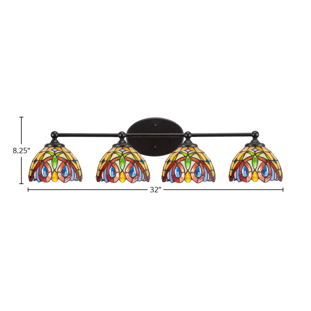 Capri Four Light Bath Bar in Matte Black with 7" Lynx Art Glass Shade
