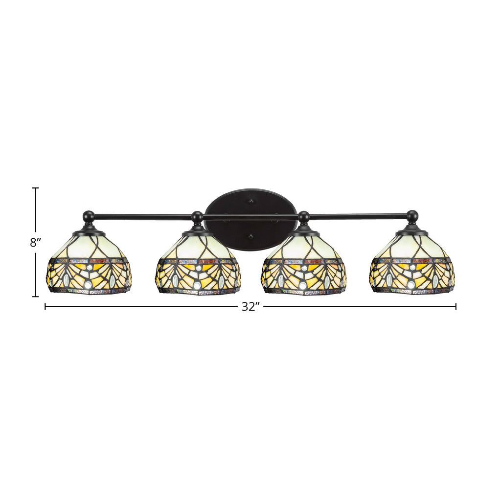 Capri Four Light Bath Bar in Matte Black with 7" Royal Merlot Art Glass Shade