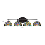 Capri Four Light Bath Bar in Matte Black with 7" Kaleidoscope Art Glass Shade