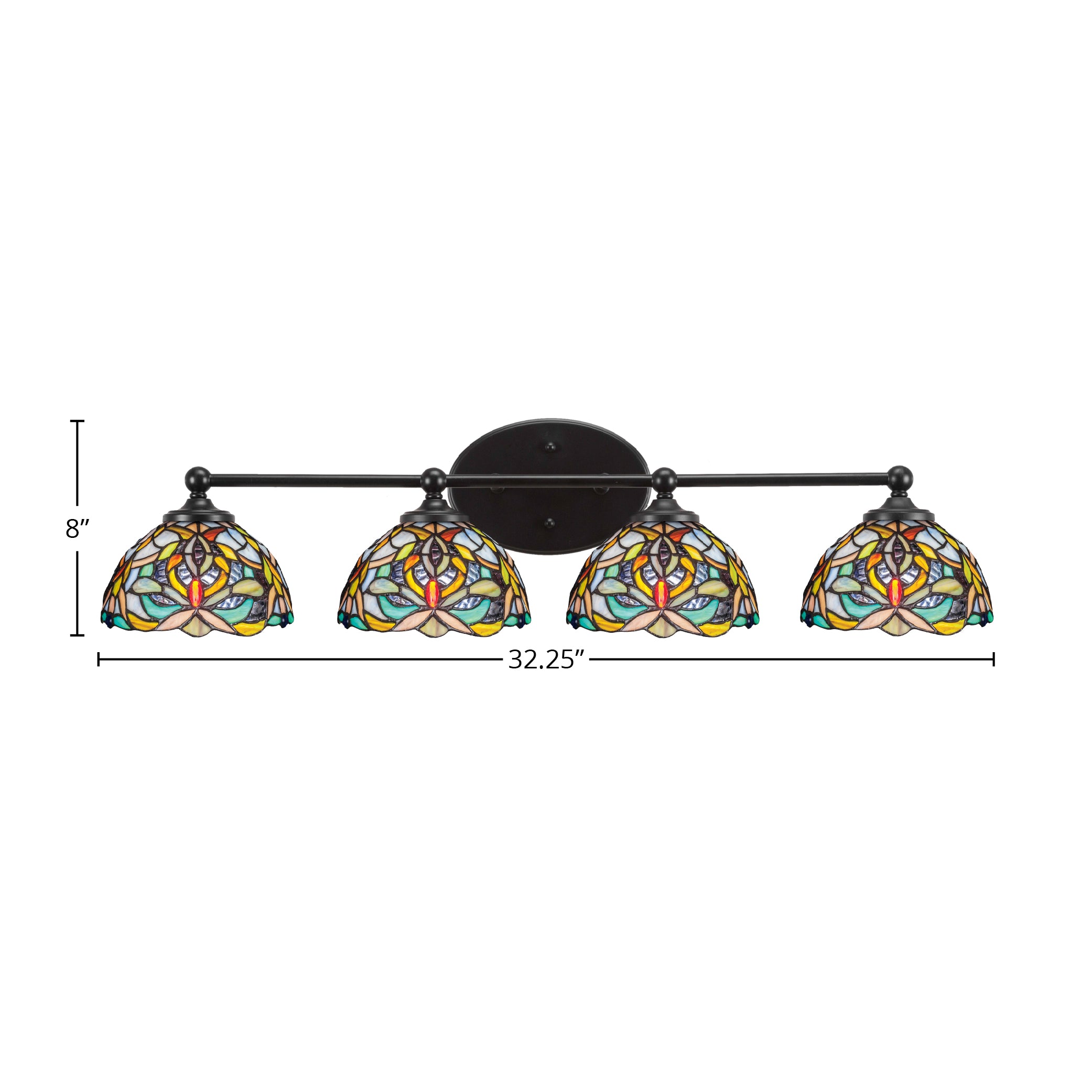 Capri Four Light Bath Bar in Matte Black with 7" Kaleidoscope Art Glass Shade