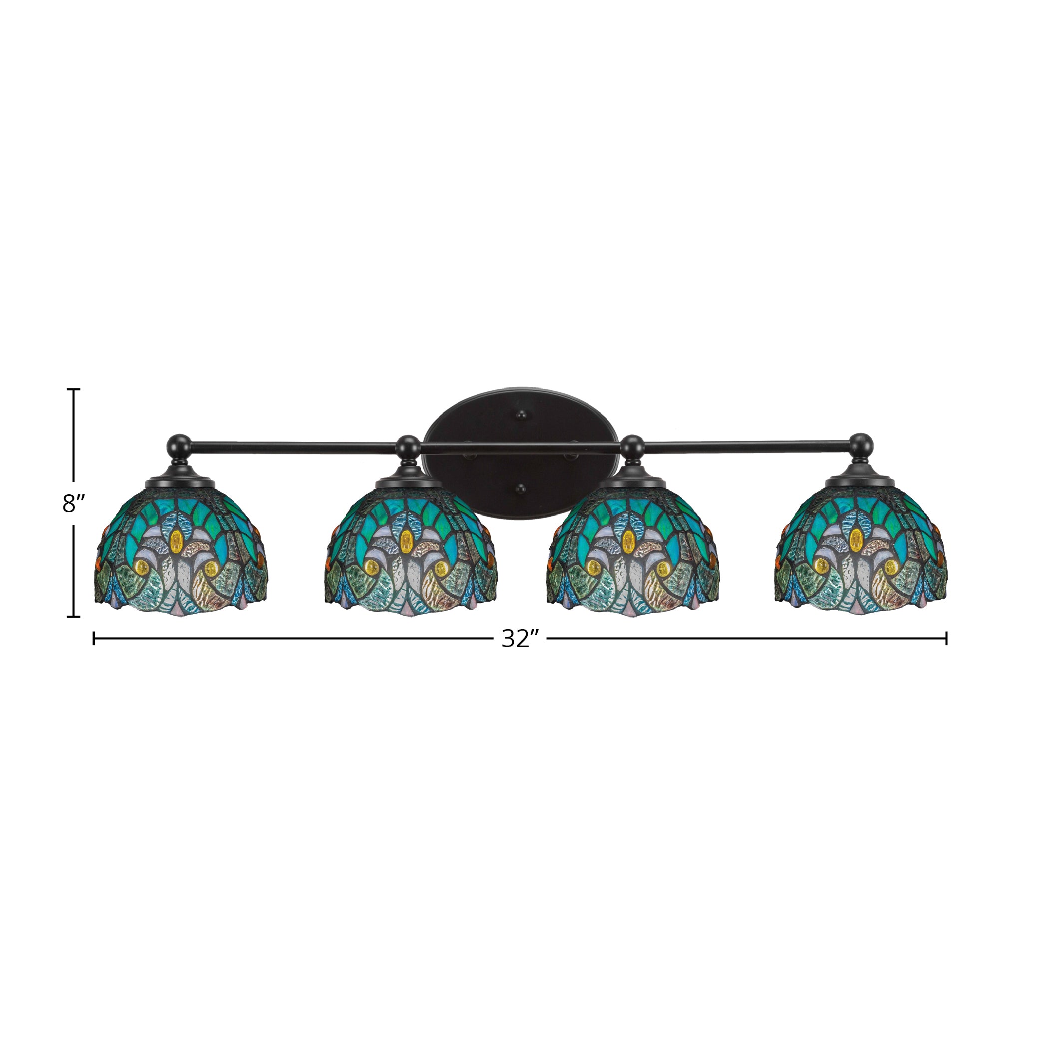 Capri Four Light Bath Bar in Matte Black with 7" Turquoise Cypress Art Glass Shade