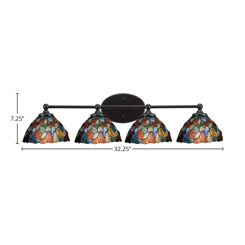 Capri Four Light Bath Bar in Matte Black with 7" Blue Mosaic Art Glass Shade