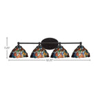 Capri Four Light Bath Bar in Matte Black with 7" Blue Mosaic Art Glass Shade