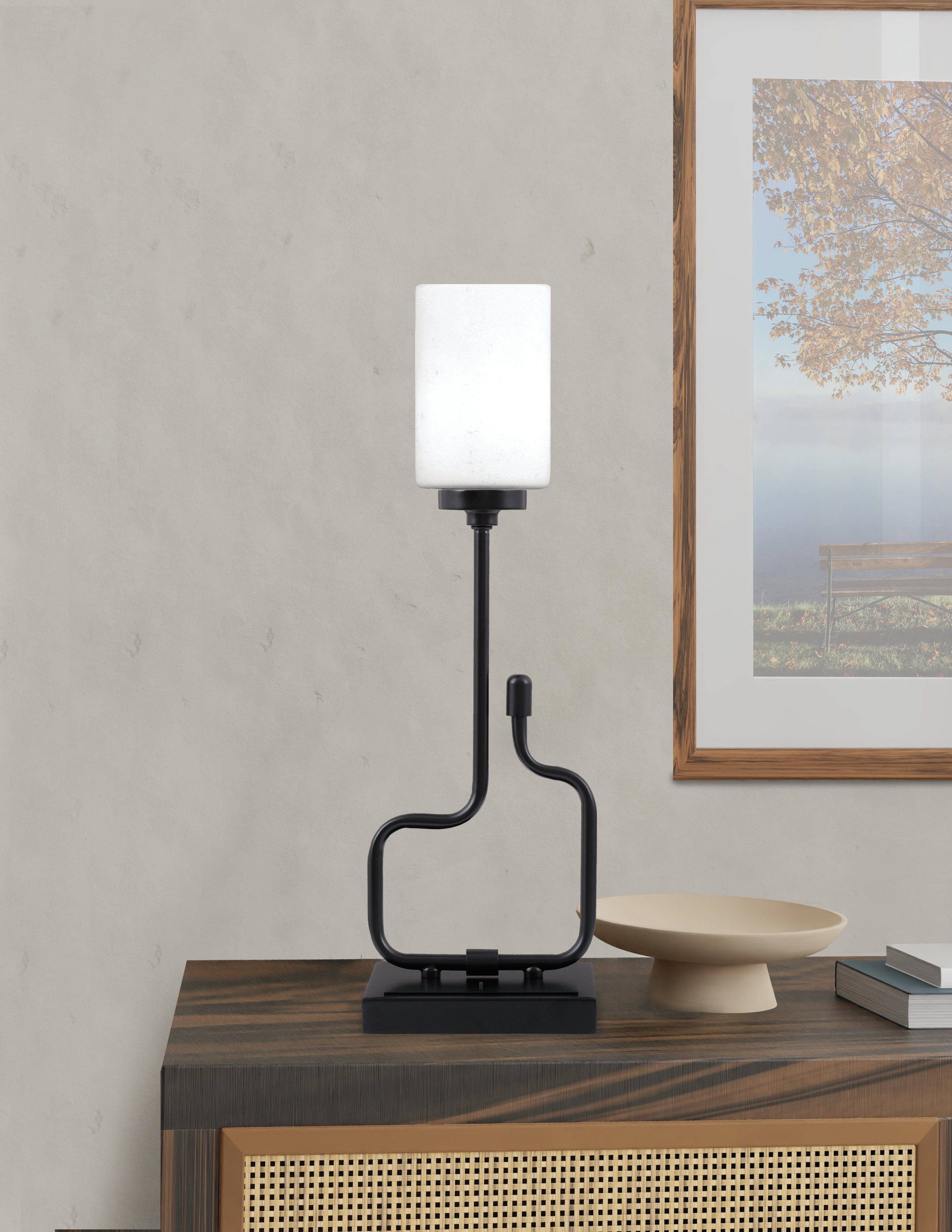 Sandia One Light Accent Lamp in Matte Black with White Marble Shade