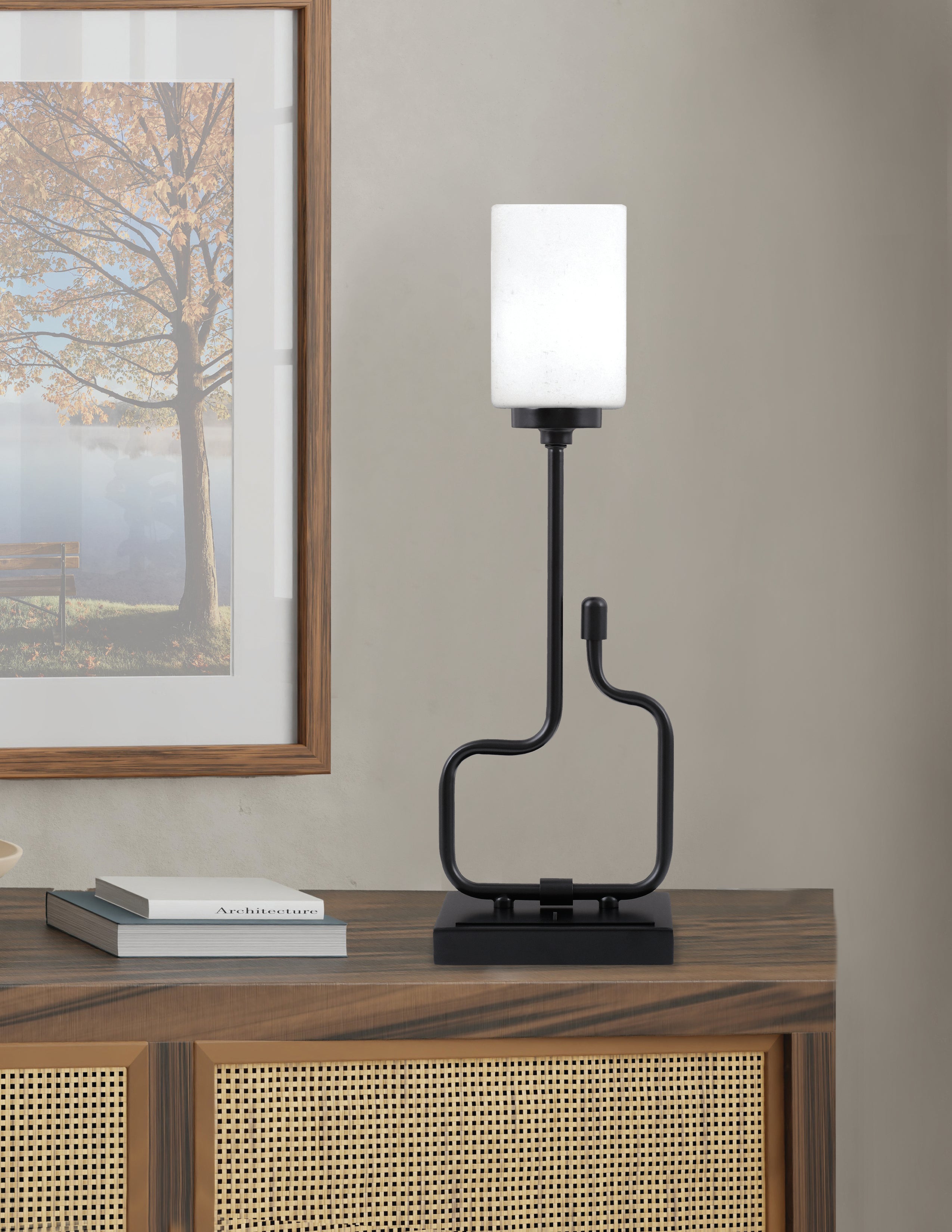 Sandia One Light Accent Lamp in Matte Black with White Muslin Shade