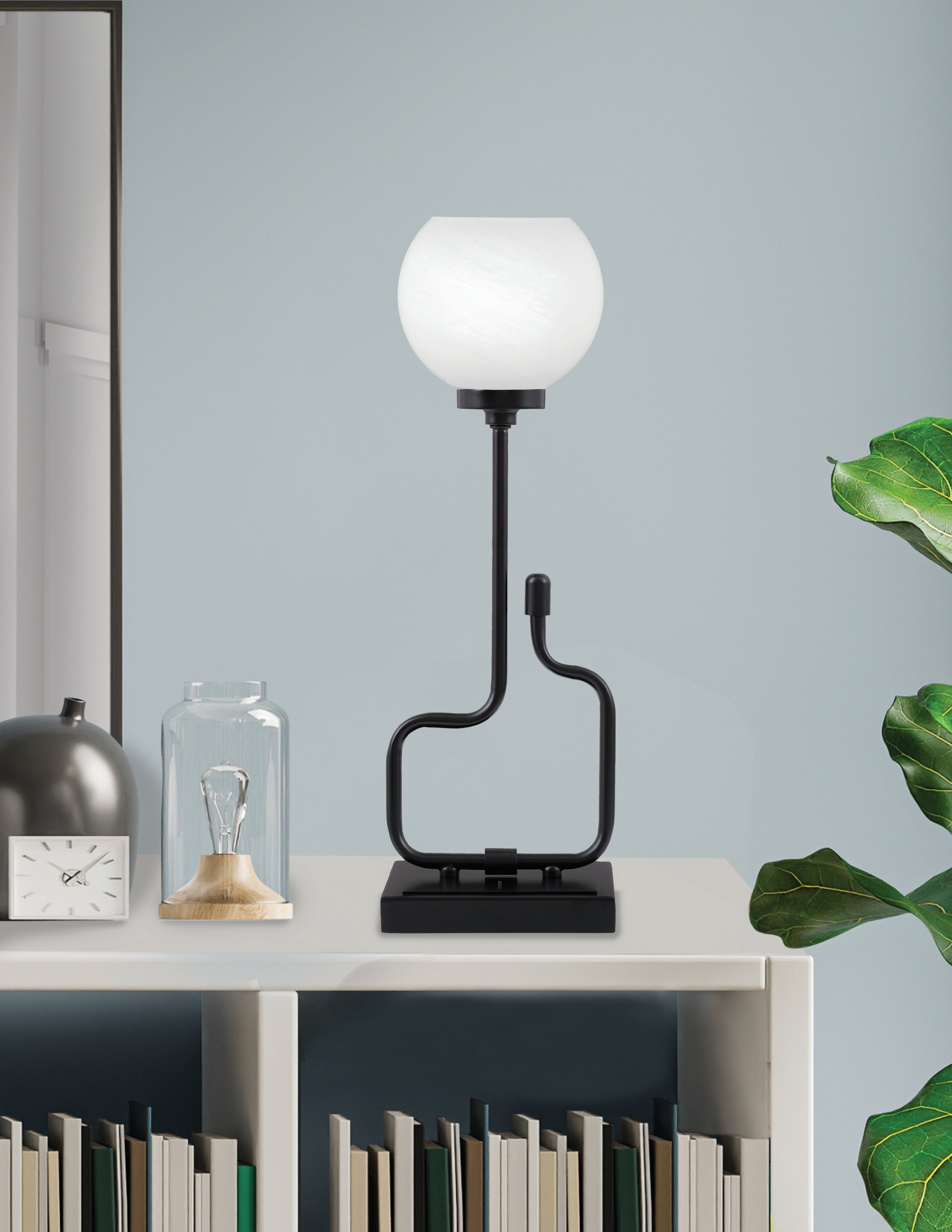 Sandia One Light Accent Lamp in Matte Black with White Marble Shade