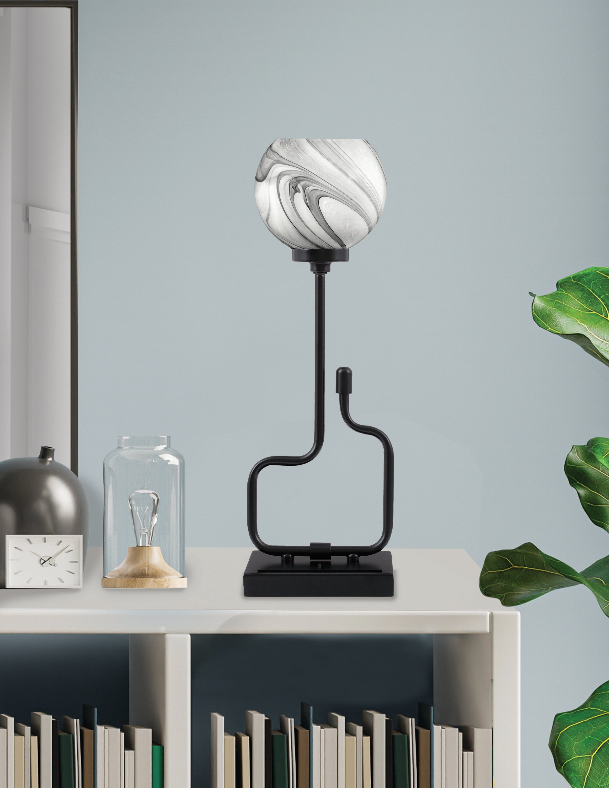 Sandia One Light Accent Lamp in Matte Black with Onyx Swirl Shade