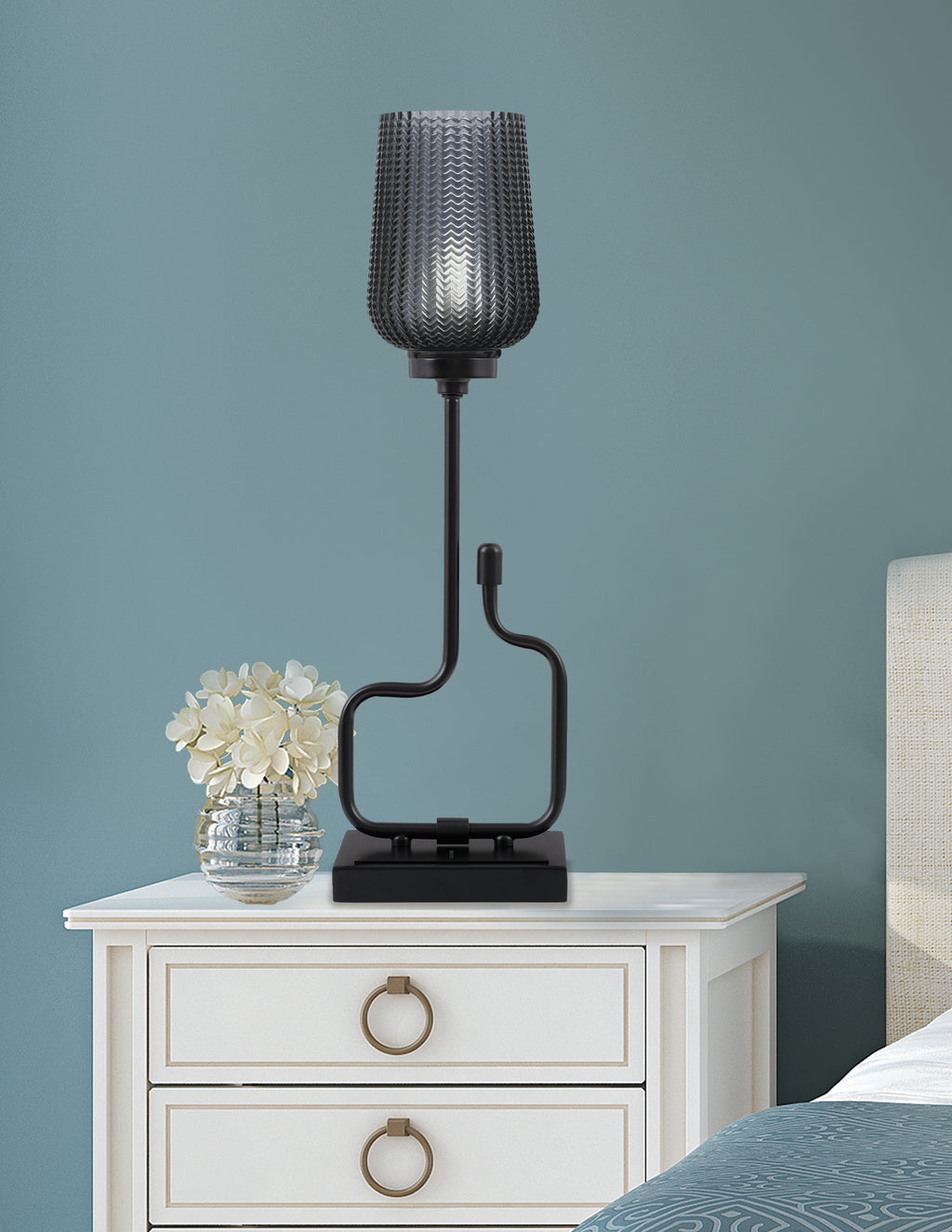 Sandia One Light Accent Lamp in Matte Black with Smoke Textured Shade