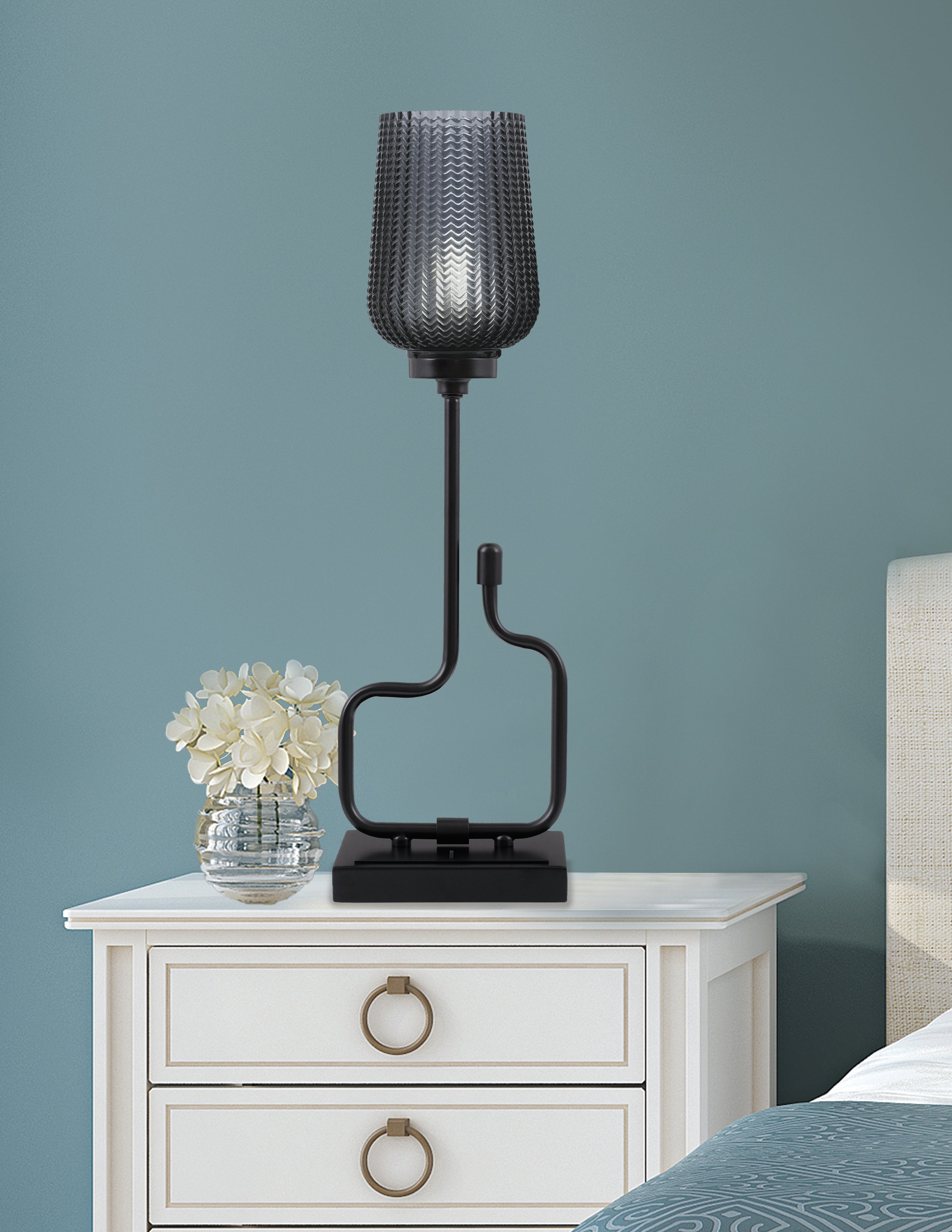 Sandia One Light Accent Lamp in Matte Black with Smoke Textured Shade