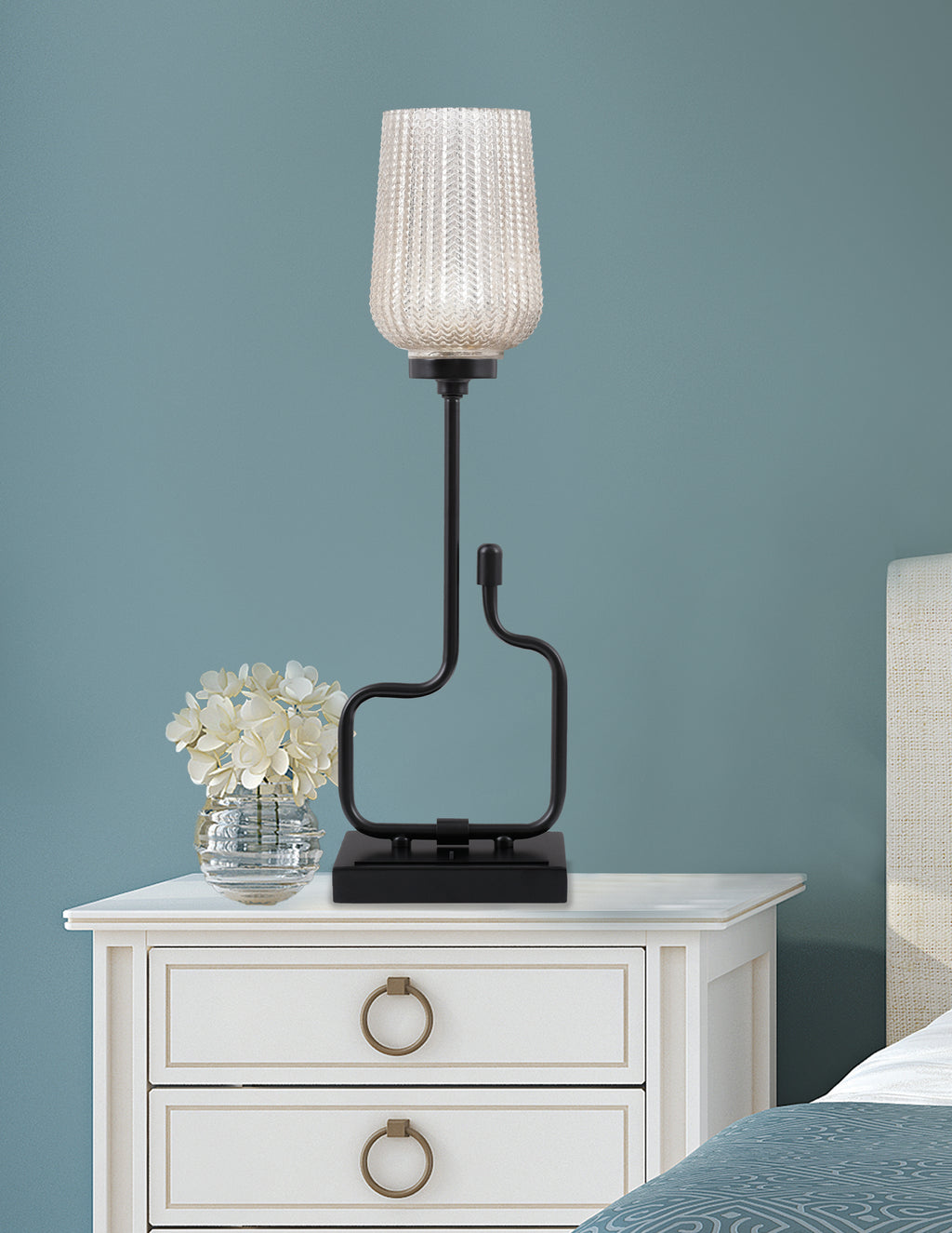 Sandia One Light Accent Lamp in Matte Black with Silver Textured Shade