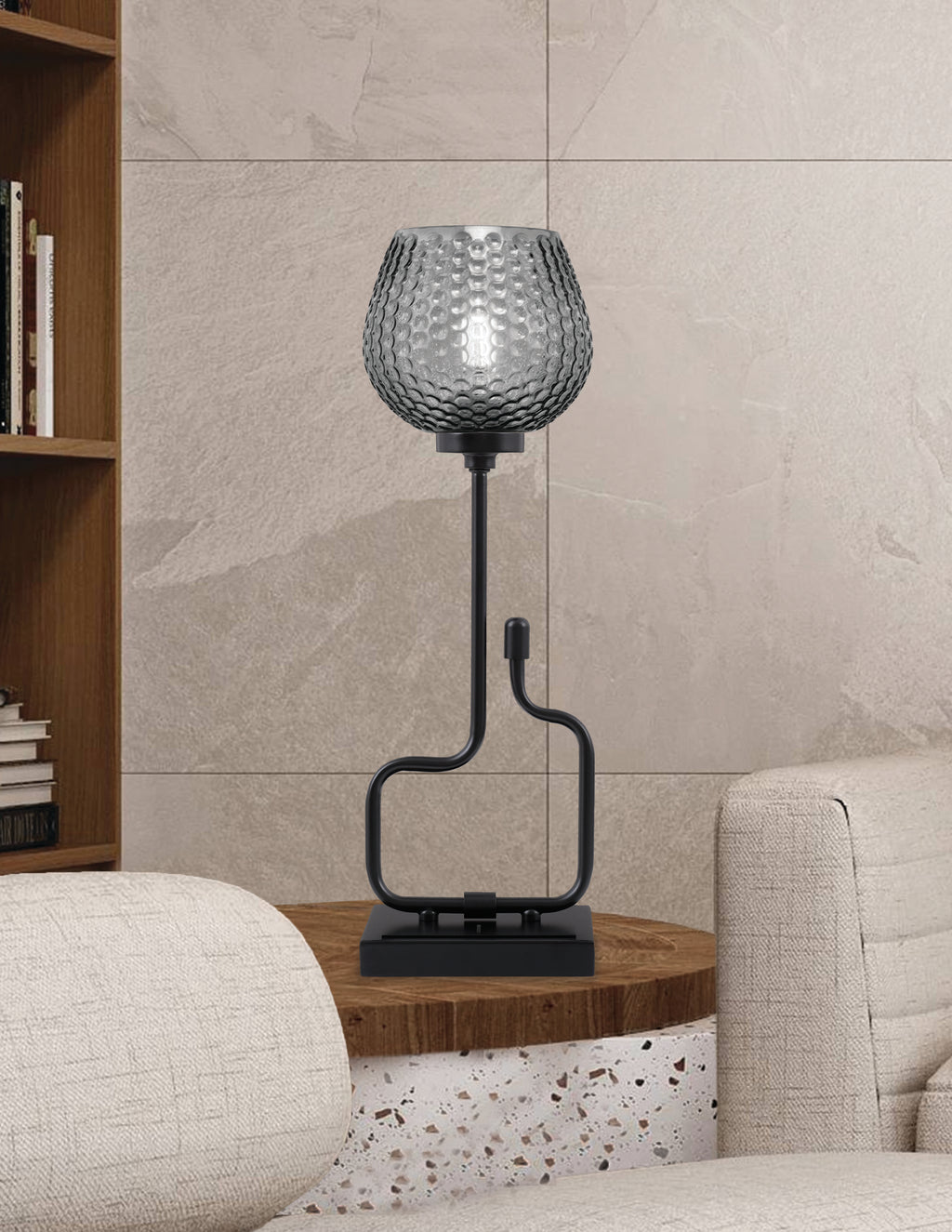 Sandia One Light Accent Lamp in Matte Black with Smoke Textured Shade